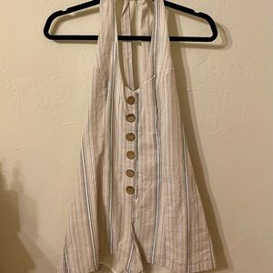 Cotton Candy white/blue/tan romper. Size Small.